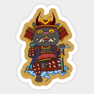 Oni samurai cat Devil cat blue on the cloud Sticker